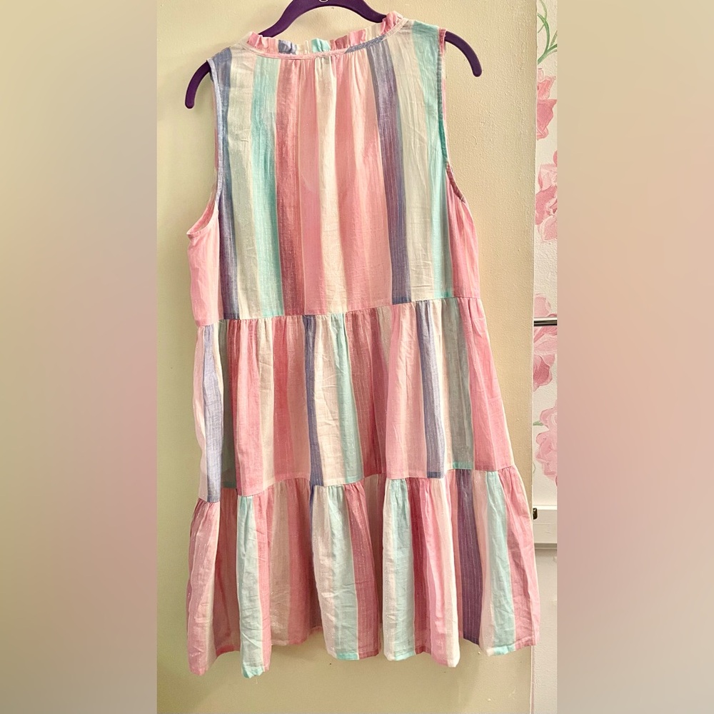 J. Crew Pink, Periwinkle, Turquoise & White Striped Cover-up Dress SIZE MEDIUM - Picture 6 of 9